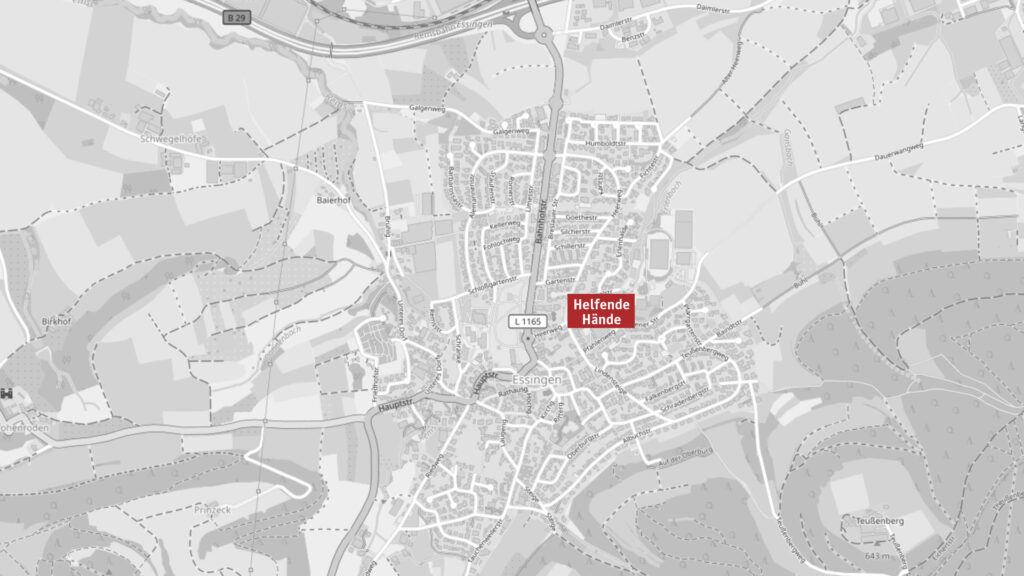 Landkarte von Essingen mit Markierung für die Seniorengemeinschaft #2 in der Lindensteige 3 in 73457 Essingen